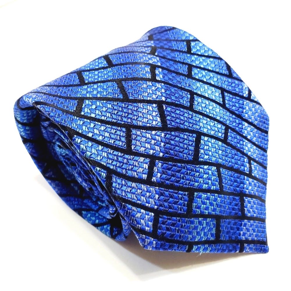 Alberto Zerra Necktie Blue Geometric Pattern Men's Silk Neck Tie Jacquard